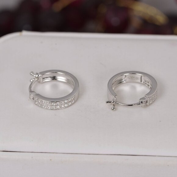 Certified All Moissanite Huggies Hoop Earrings 925 Sterling NWT - Picture 2 of 4